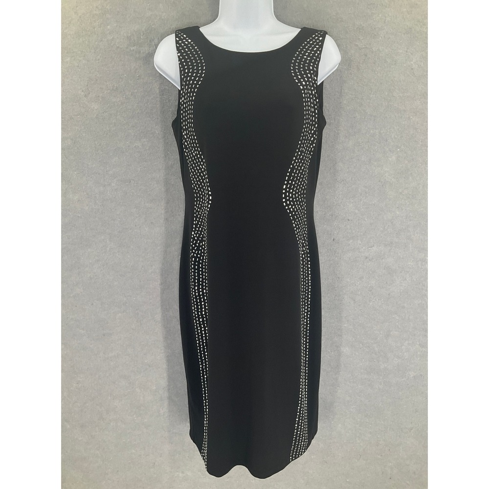 Calvin Klein Dress Womens sz 8 Black Sleeveless Embellished‎ Accent Bodycon